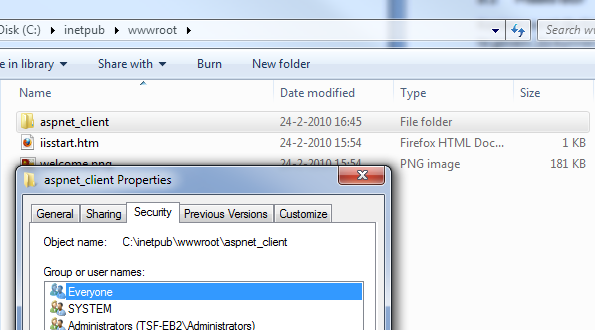 Security properties of a folder
