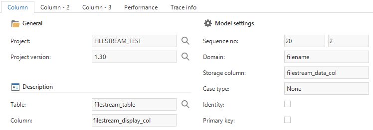 A database file column definition