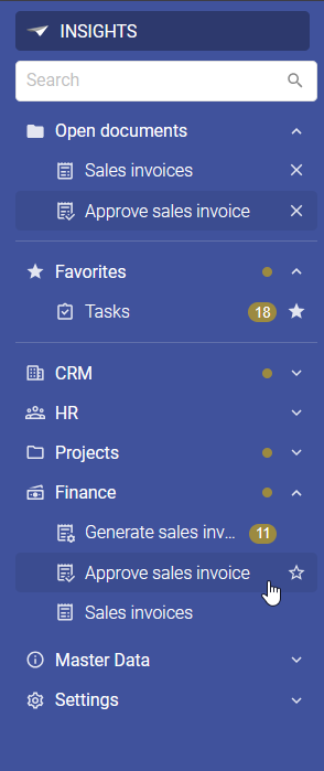 Classic menu showing open documents and favorites, with notification badges and dot indicators on menu items