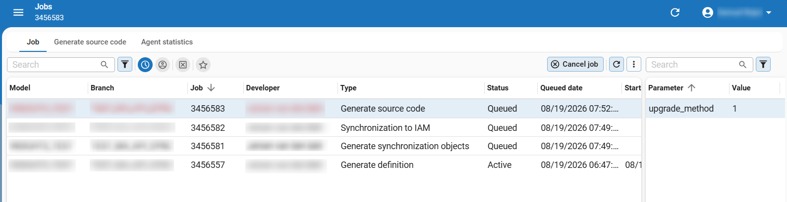 Active and queued creation jobs