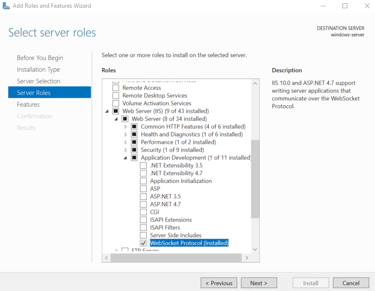 Enable WebSockets in windows server