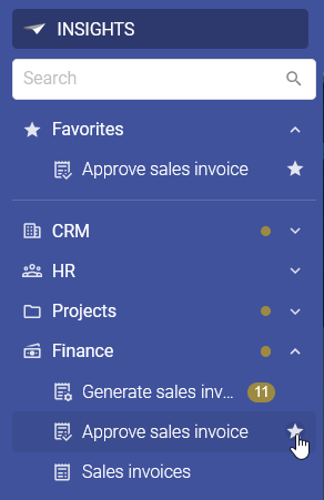 star icon next to a menu item