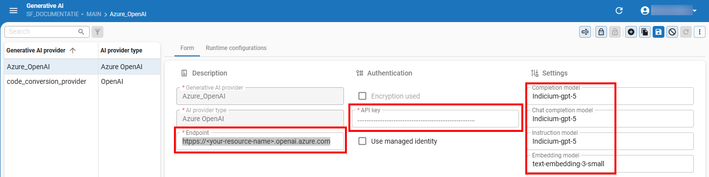 Azure OpenAI Configuration in the Software Factory