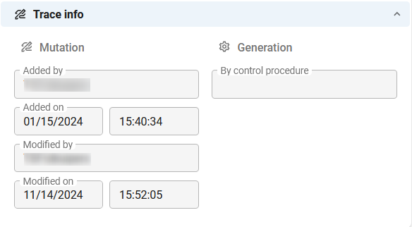 Trace info group showing generation details