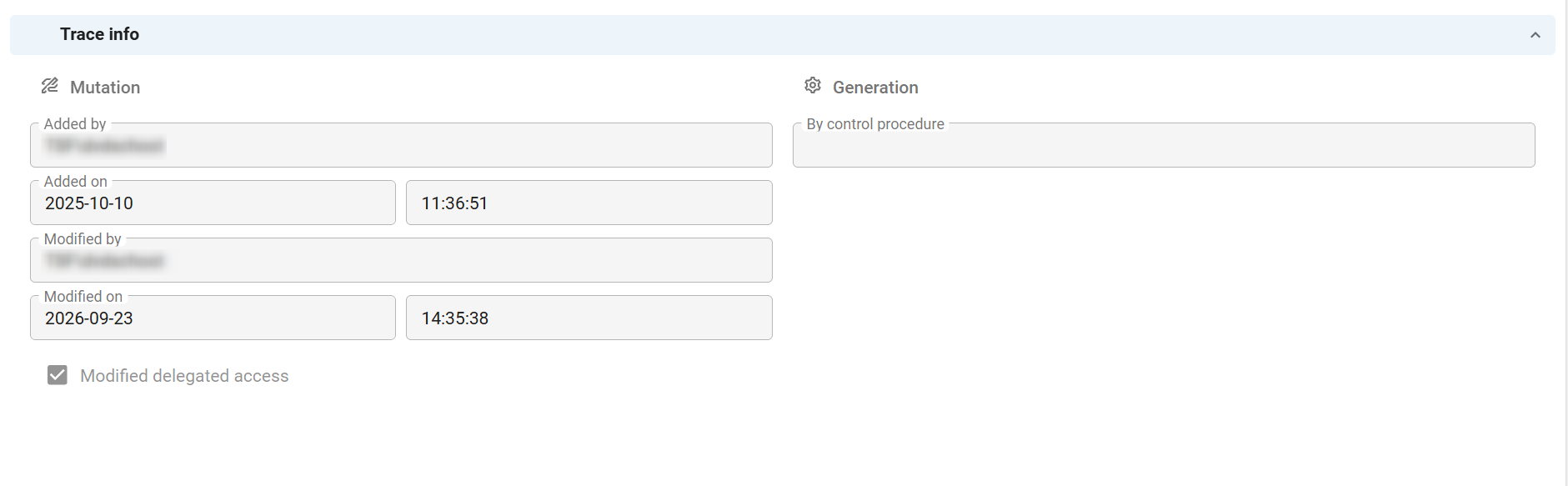 Trace info group showing generation details