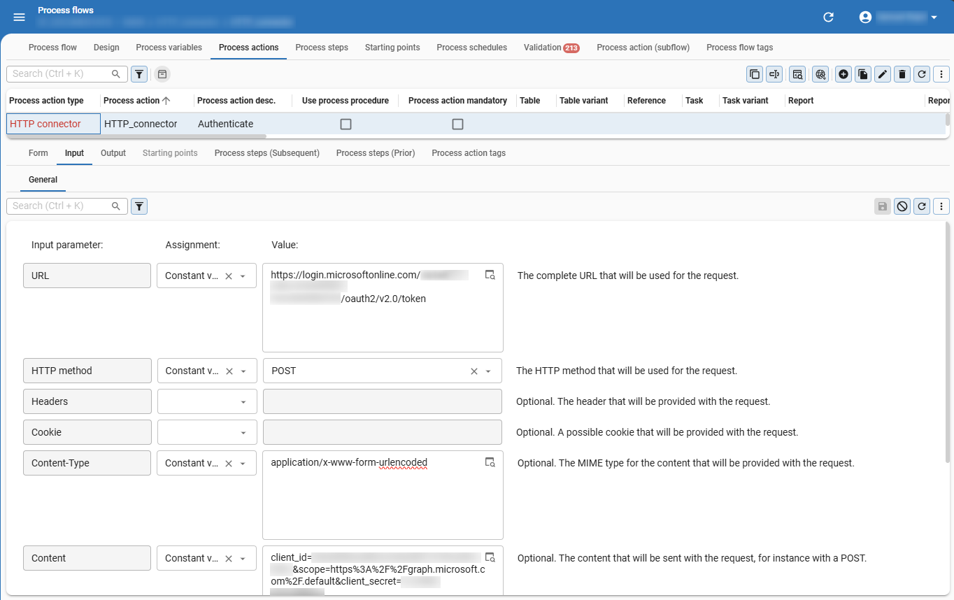 Example HTTP connector input configuration
