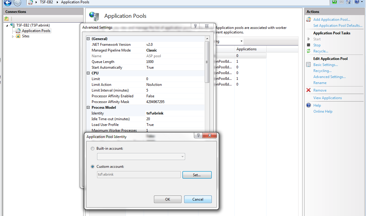 Assign the Application Pool Identity