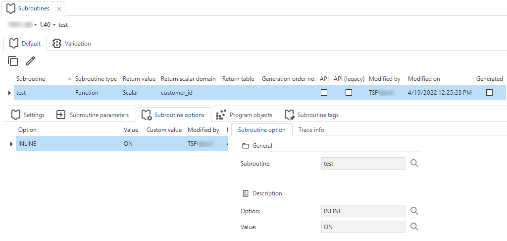 inline subroutine option