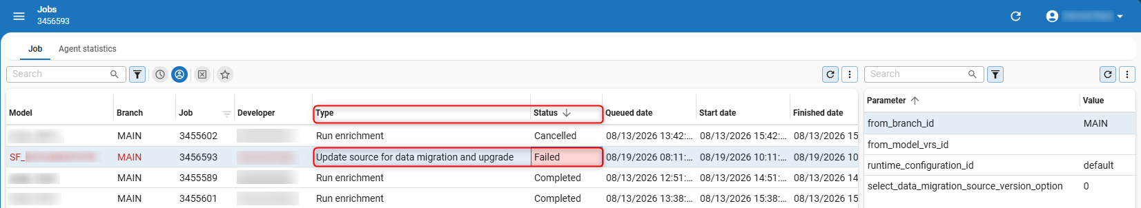 errors in a job