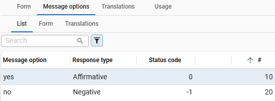 message options configuration