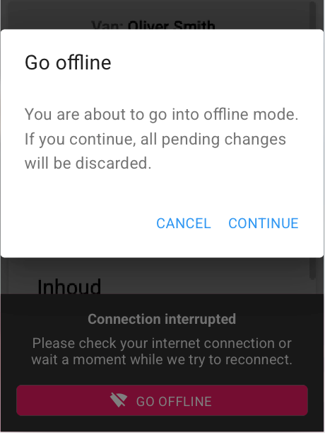 Offline warning