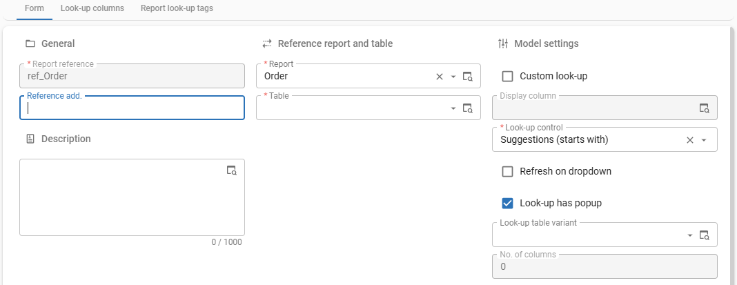 Lookup settings for a report