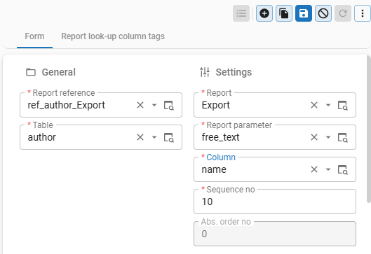 Lookup column settings for a report