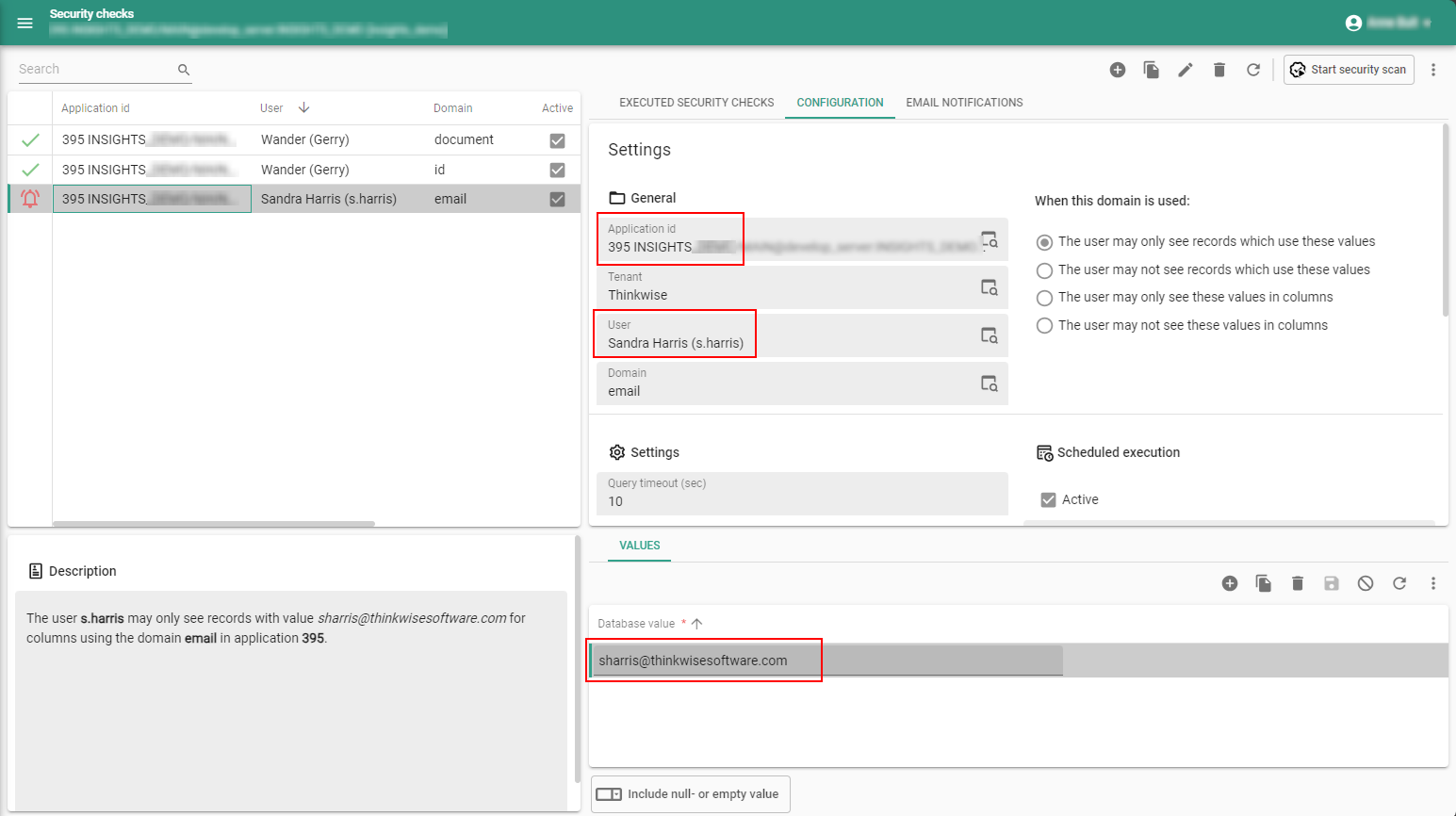 Security check configuration