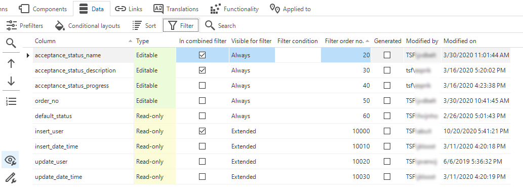 Setting filter values for a table in Data