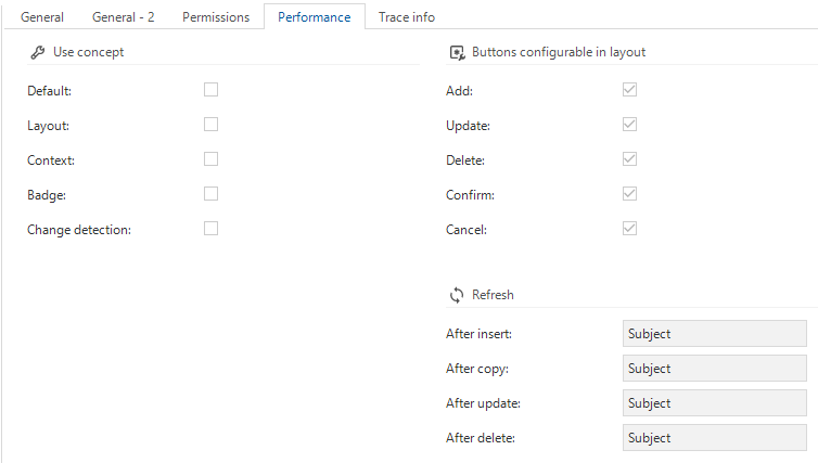 Performance options with subject settings*