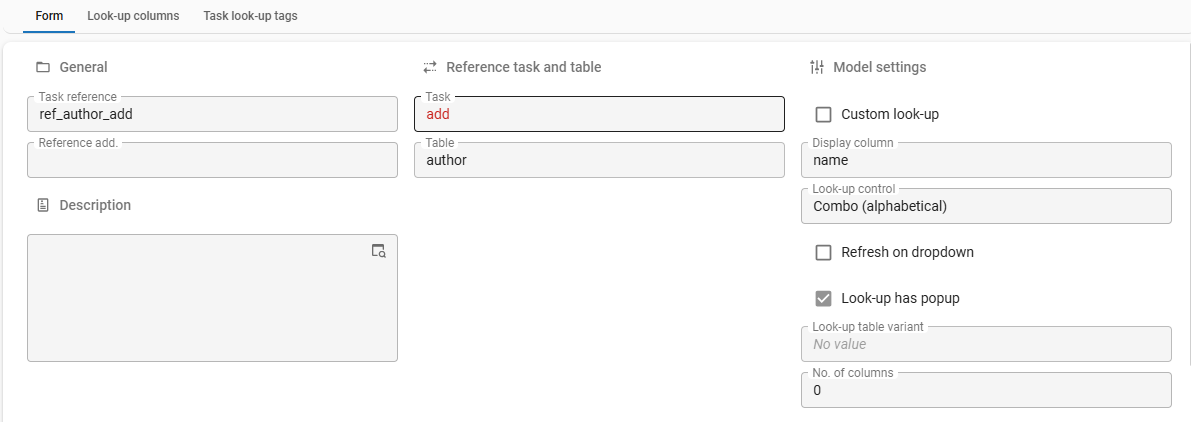 Lookup settings for a task