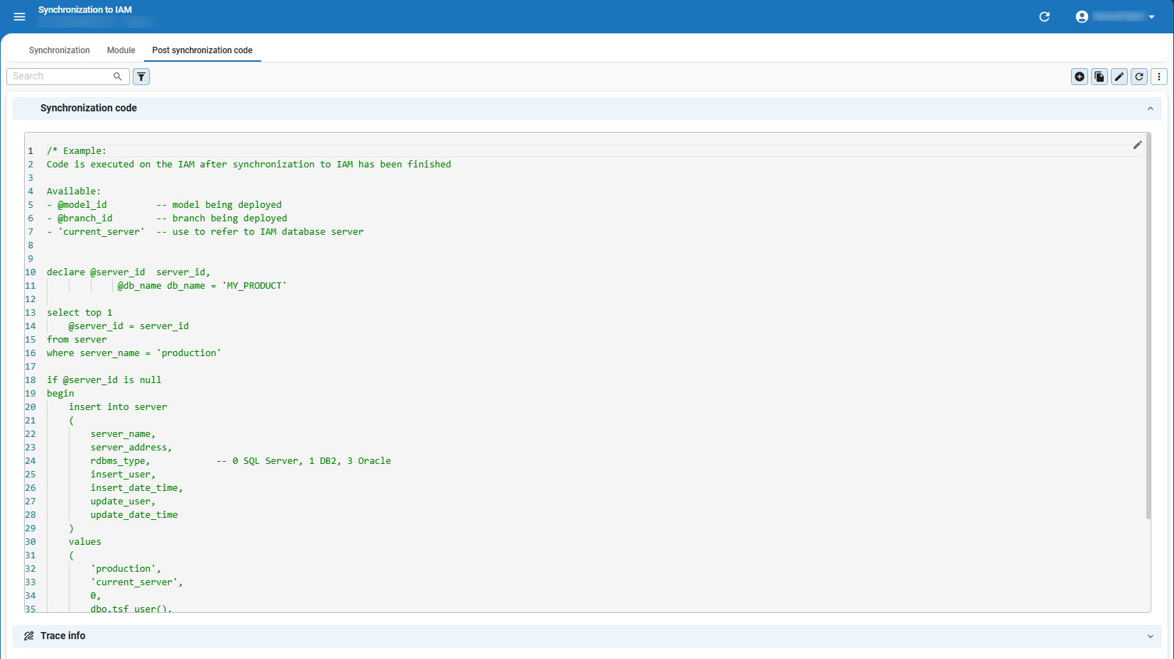 Post synchronization code