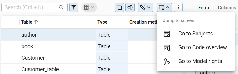 Example of a task group in the action bar
