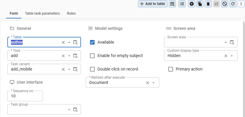 Table tasks
