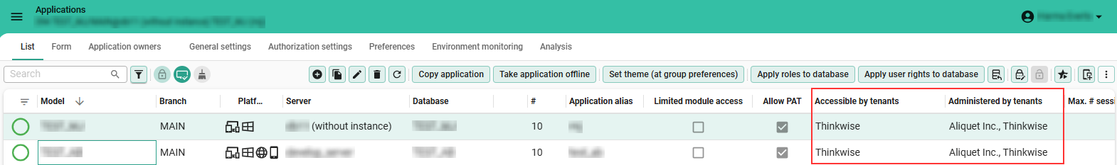 Access per application