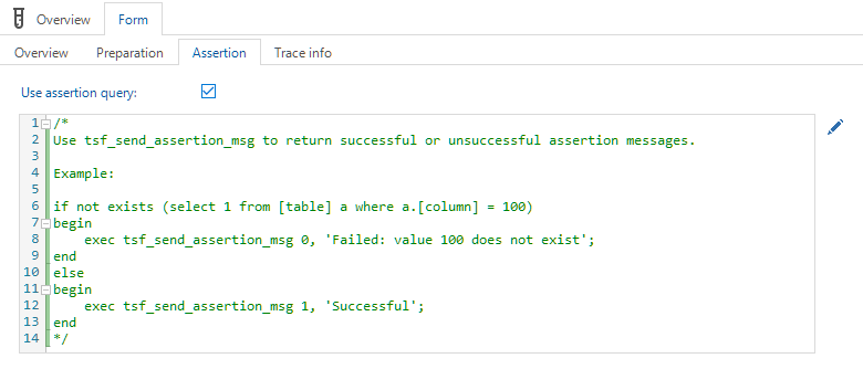 This image shows the assertion query in the unit test screen