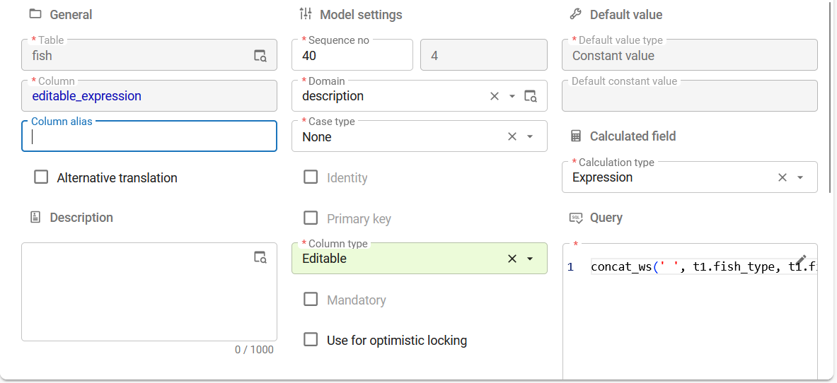 Column type is set to 'Editable' for 'Expression' calculation type