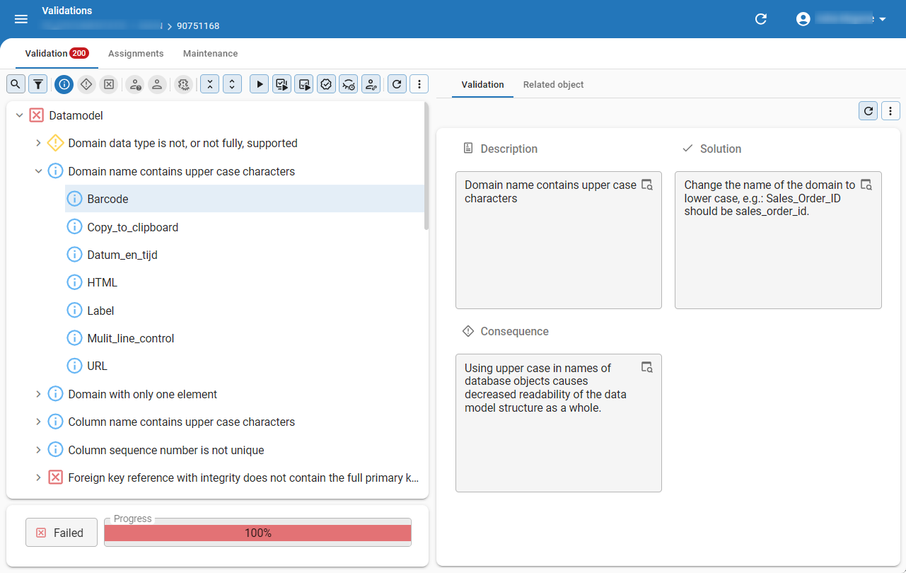 validations in detail tab