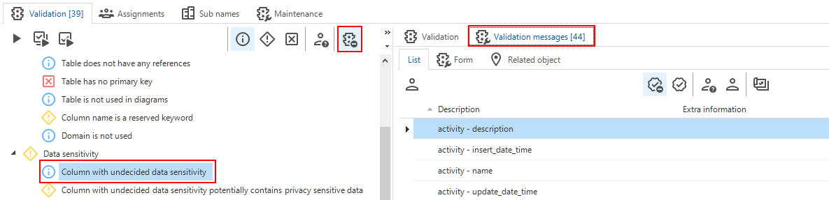 validations in detail tab
